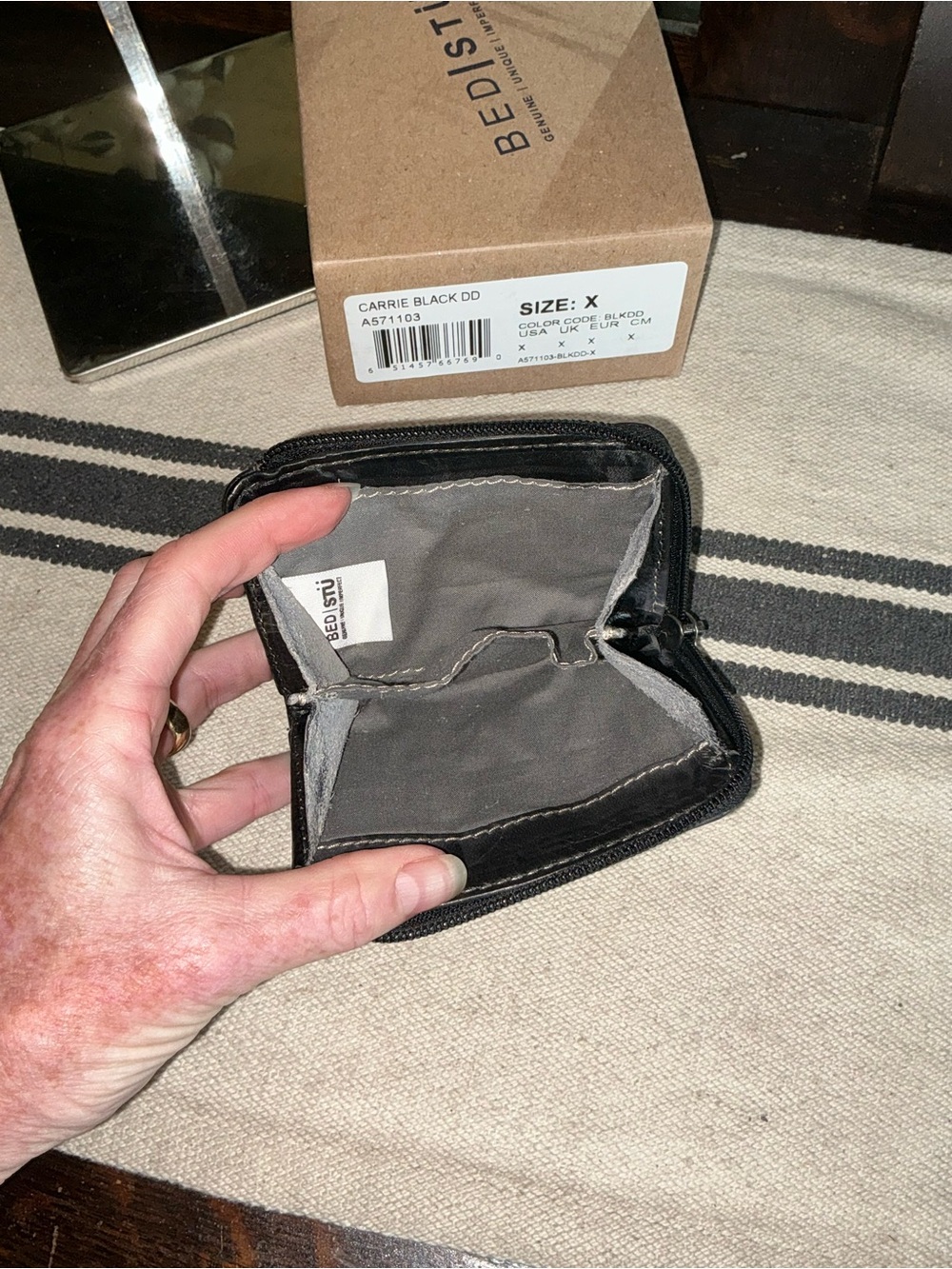 NWT Bed Stu Carrie Leather Black Die Dyed DD Wallet W/ Box Retail $100 - Picture 11 of 12
